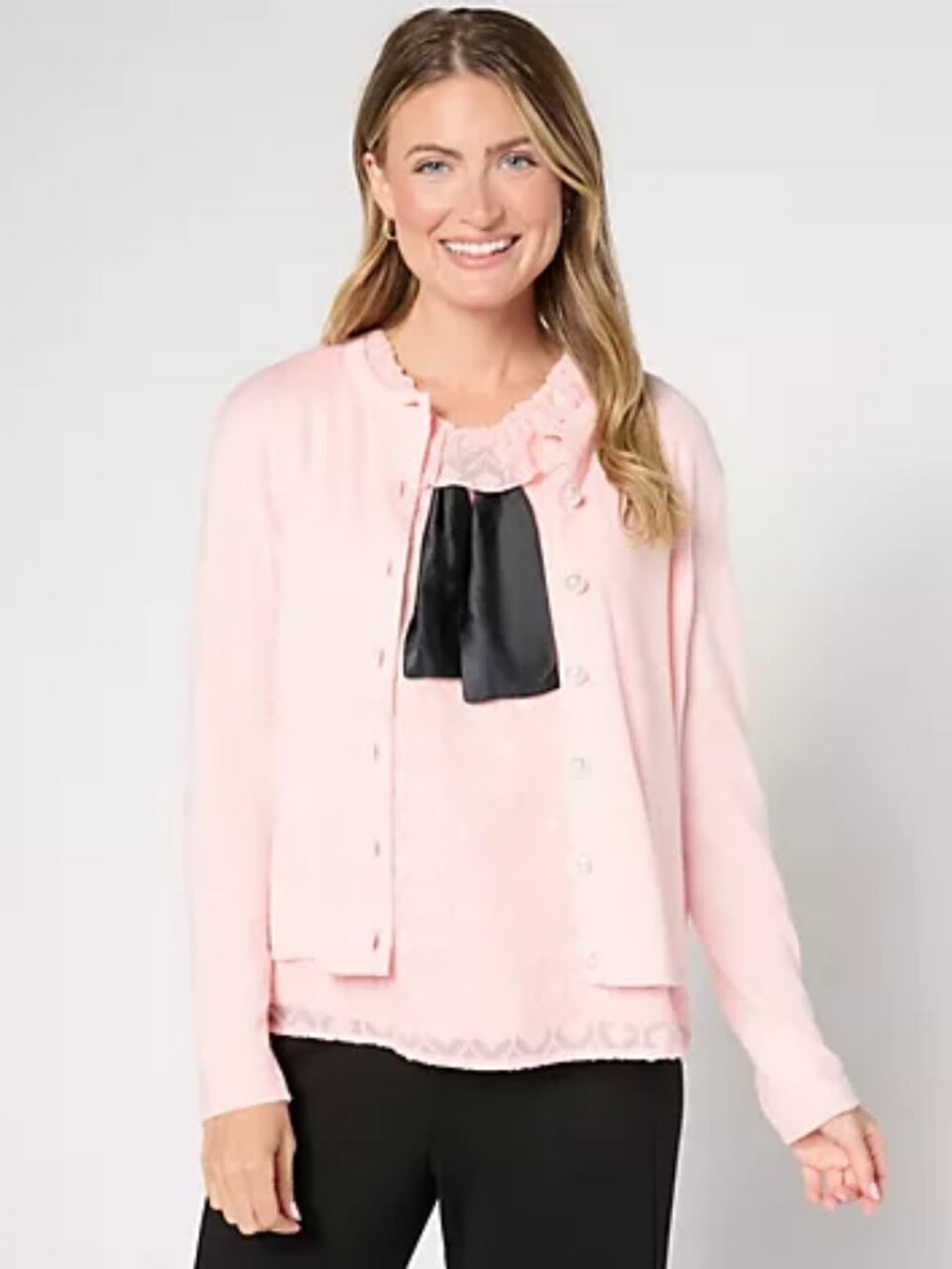 by Stacy London Cardigan with Novelty Buttons, Petal Sz M a662038